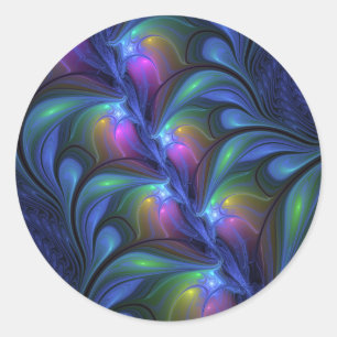 Colourful Luminous Abstract Blue Pink Green Fracta Classic Round Sticker