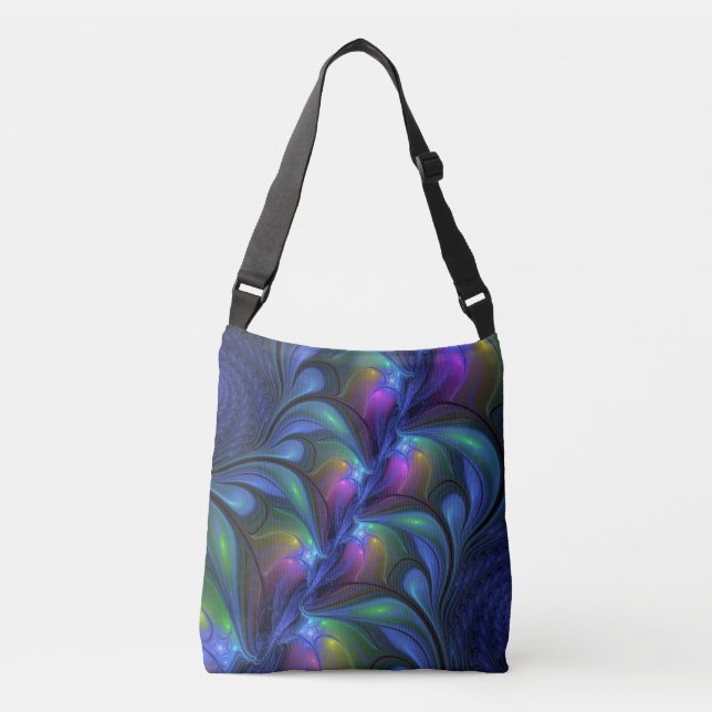 Colourful Luminous Abstract Blue Pink Green Fracta Crossbody Bag (Front)
