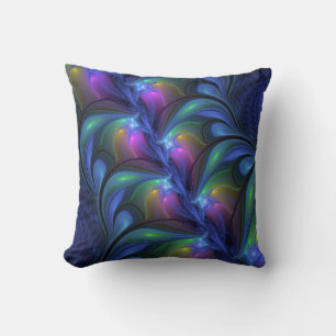 Colourful Luminous Abstract Blue Pink Green Fracta Cushion