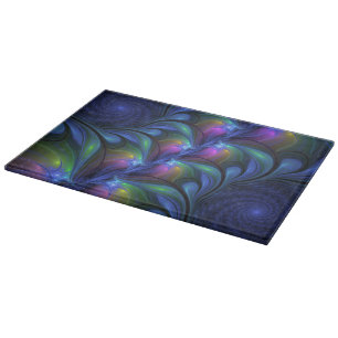 Colourful Luminous Abstract Blue Pink Green Fracta Cutting Board