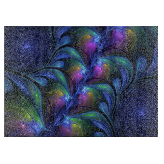 Colourful Luminous Abstract Blue Pink Green Fracta Cutting Board (Front)