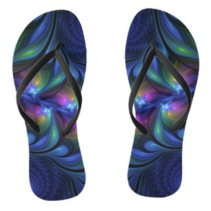 Colourful Luminous Abstract Blue Pink Green Fracta Flip Flops
