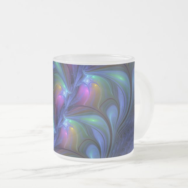 Colourful Luminous Abstract Blue Pink Green Fracta Frosted Glass Coffee Mug (Front Right)