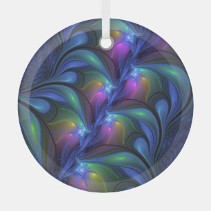 Colourful Luminous Abstract Blue Pink Green Fracta Glass Tree Decoration