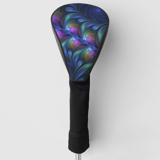 Colourful Luminous Abstract Blue Pink Green Fracta Golf Head Cover (Front)