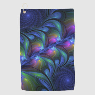 Colourful Luminous Abstract Blue Pink Green Fracta Golf Towel