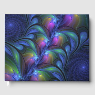 Colourful Luminous Abstract Blue Pink Green Fracta Guest Book