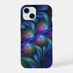 Colourful Luminous Abstract Blue Pink Green Fracta iPhone 15 Case