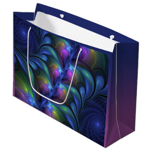 Colourful Luminous Abstract Blue Pink Green Fracta Large Gift Bag