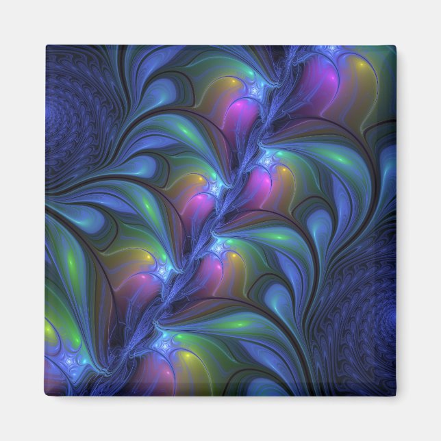 Colourful Luminous Abstract Blue Pink Green Fracta Magnet (Front)
