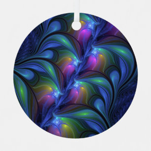Colourful Luminous Abstract Blue Pink Green Fracta Metal Tree Decoration