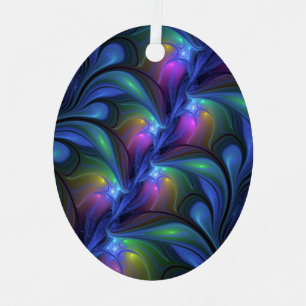 Colourful Luminous Abstract Blue Pink Green Fracta Metal Tree Decoration