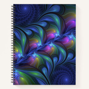Colourful Luminous Abstract Blue Pink Green Fracta Notebook