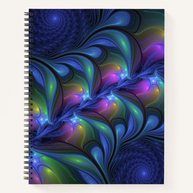 Colourful Luminous Abstract Blue Pink Green Fracta Notebook (Front)