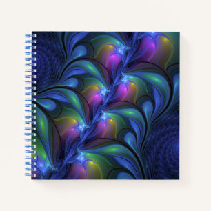 Colourful Luminous Abstract Blue Pink Green Fracta Notebook