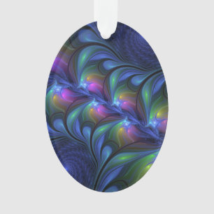 Colourful Luminous Abstract Blue Pink Green Fracta Ornament
