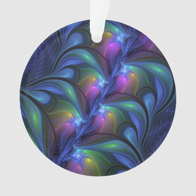Colourful Luminous Abstract Blue Pink Green Fracta Ornament (Front)