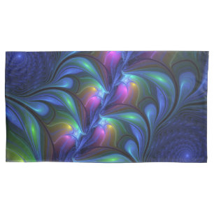 Colourful Luminous Abstract Blue Pink Green Fracta Pillowcase