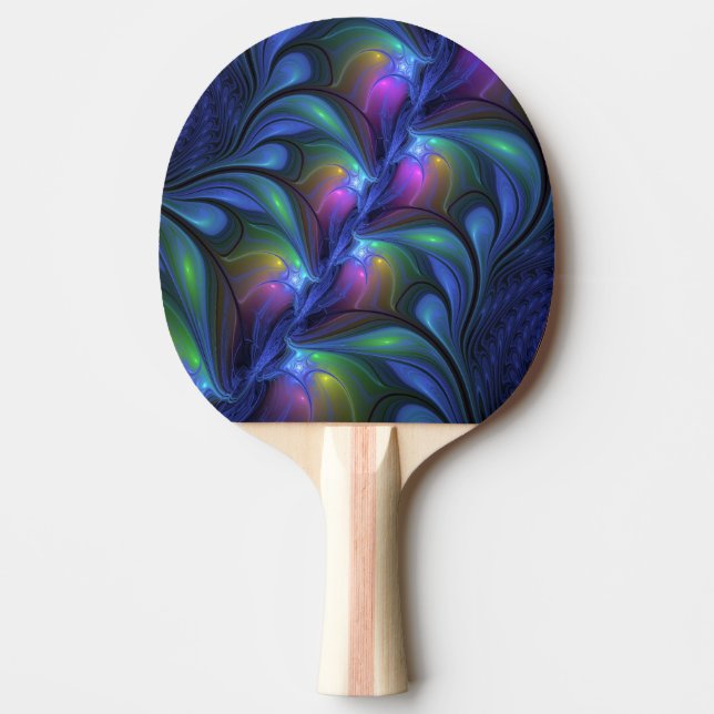 Colourful Luminous Abstract Blue Pink Green Fracta Ping Pong Paddle (Front)
