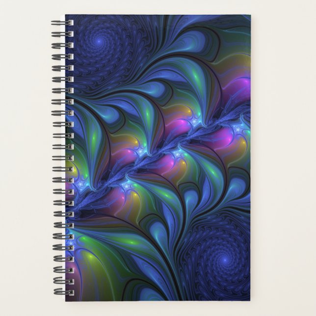 Colourful Luminous Abstract Blue Pink Green Fracta Planner (Front)