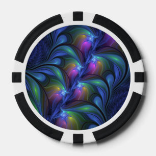 Colourful Luminous Abstract Blue Pink Green Fracta Poker Chips