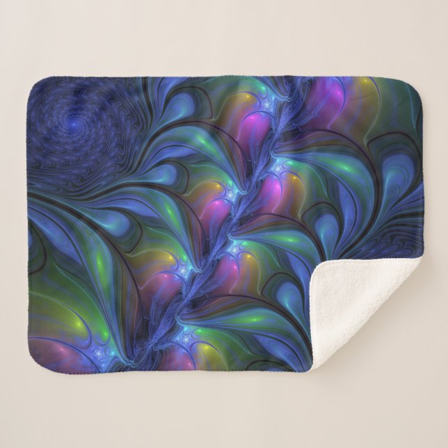Colourful Luminous Abstract Blue Pink Green Fracta Sherpa Blanket (Front (Horizontal))