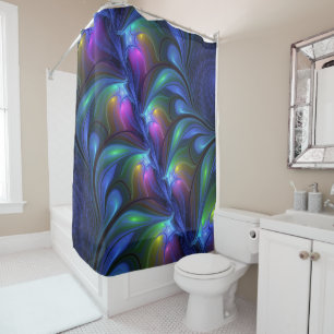 Colourful Luminous Abstract Blue Pink Green Fracta Shower Curtain