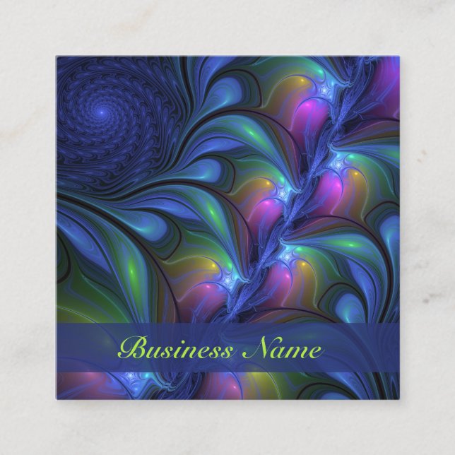 Colourful Luminous Abstract Blue Pink Green Fracta Square Business Card (Front)