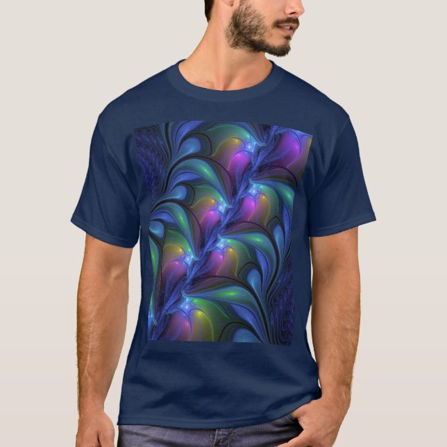 Colourful Luminous Abstract Blue Pink Green Fracta T-Shirt (Front)