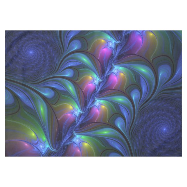 Colourful Luminous Abstract Blue Pink Green Fracta Tablecloth (Front (Horizontal))