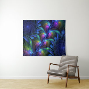 Colourful Luminous Abstract Blue Pink Green Fracta Tapestry