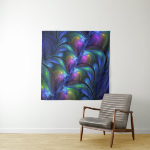 Colourful Luminous Abstract Blue Pink Green Fracta Tapestry