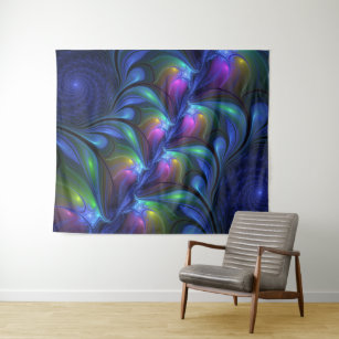 Colourful Luminous Abstract Blue Pink Green Fracta Tapestry