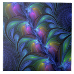 Colourful Luminous Abstract Blue Pink Green Fracta Tile