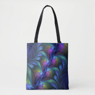 Colourful Luminous Abstract Blue Pink Green Fracta Tote Bag
