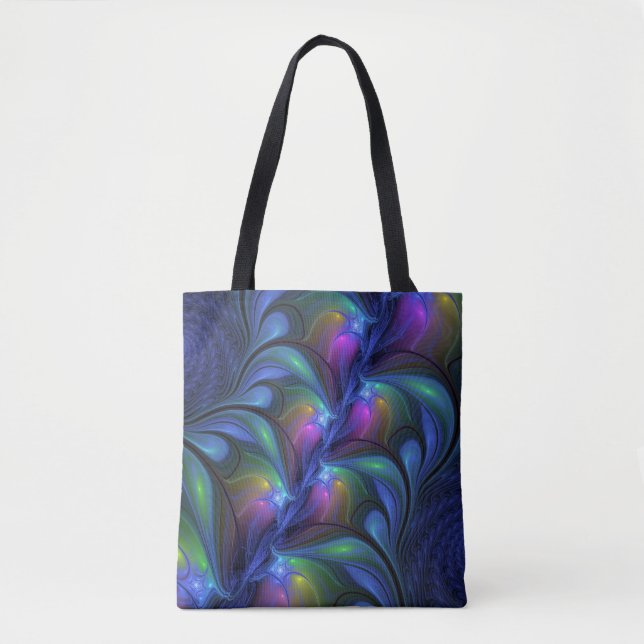 Colourful Luminous Abstract Blue Pink Green Fracta Tote Bag (Front)