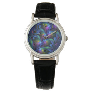 Colourful Luminous Abstract Blue Pink Green Fracta Watch