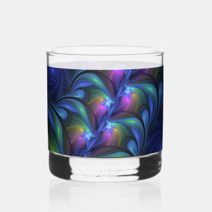 Colourful Luminous Abstract Blue Pink Green Fracta Whiskey Glass