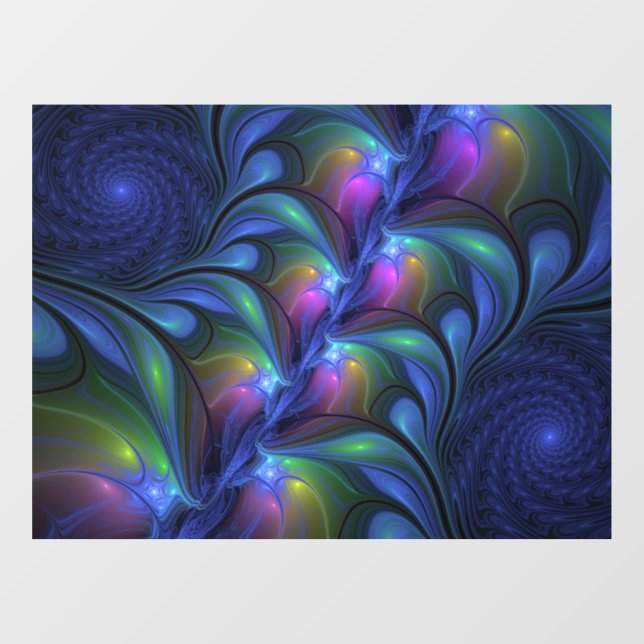 Colourful Luminous Abstract Blue Pink Green Fracta Window Cling (Sheet)