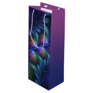 Colourful Luminous Abstract Blue Pink Green Fracta Wine Gift Bag
