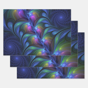 Colourful Luminous Abstract Blue Pink Green Fracta Wrapping Paper Sheet