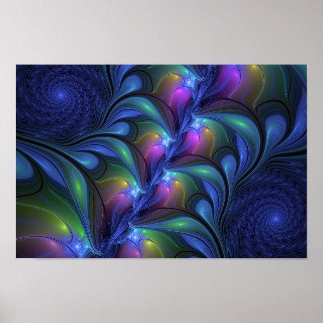 Colourful Luminous Abstract Blue Pink Green Poster (Front)
