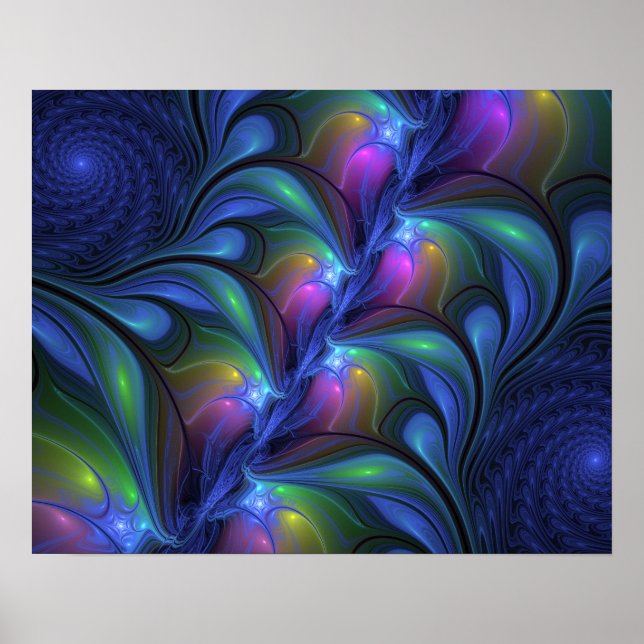 Colourful Luminous Abstract Blue Pink Green Poster (Front)