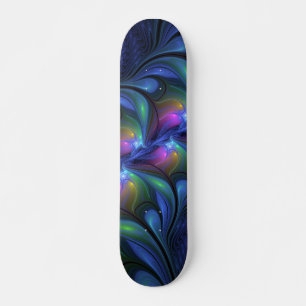 Colourful Luminous Abstract Blue Pink Green Skateboard