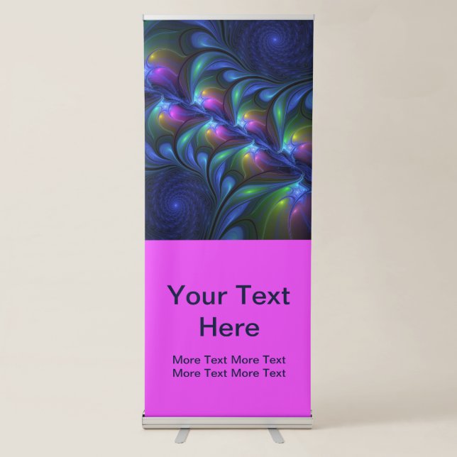 Colourful Luminous Abstract Blue Pink Green Text Retractable Banner (Front)