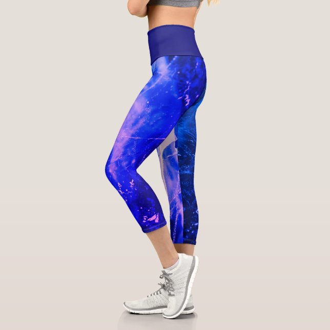 Colourful Luminous Abstract Blue White Navy Leggin Capri Leggings (Left)