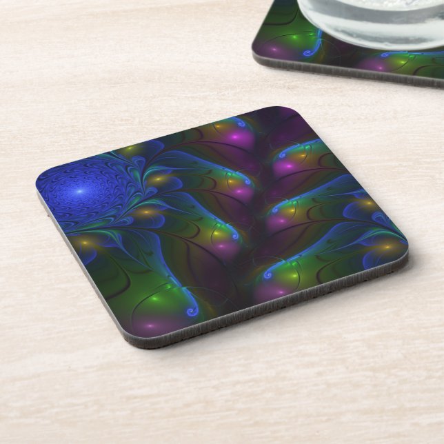 Colourful Luminous Abstract Modern Fractal Art Coaster (Left Side)