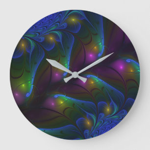 Colourful Luminous Abstract Modern Fractal Art Large Clock