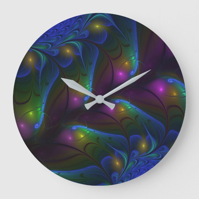 Colourful Luminous Abstract Modern Fractal Art Large Clock (Front)