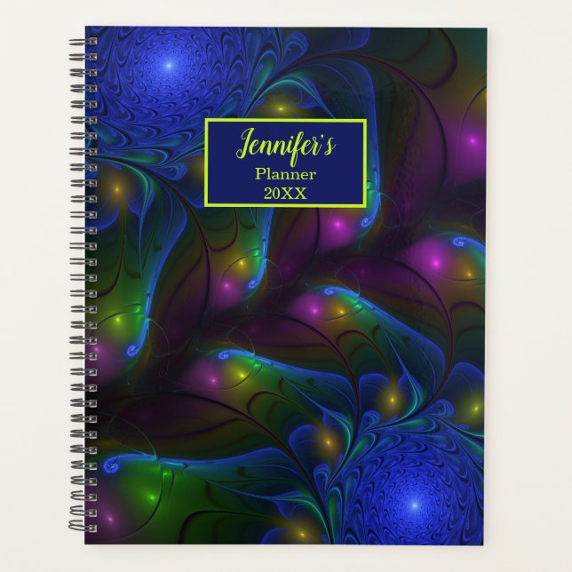 Colourful Luminous Abstract Modern Fractal Art Nam Planner (Front)